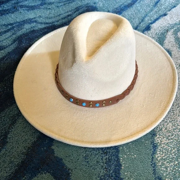 Cream Wide-Brim Hat with Brown Band - Picture 1 of 8